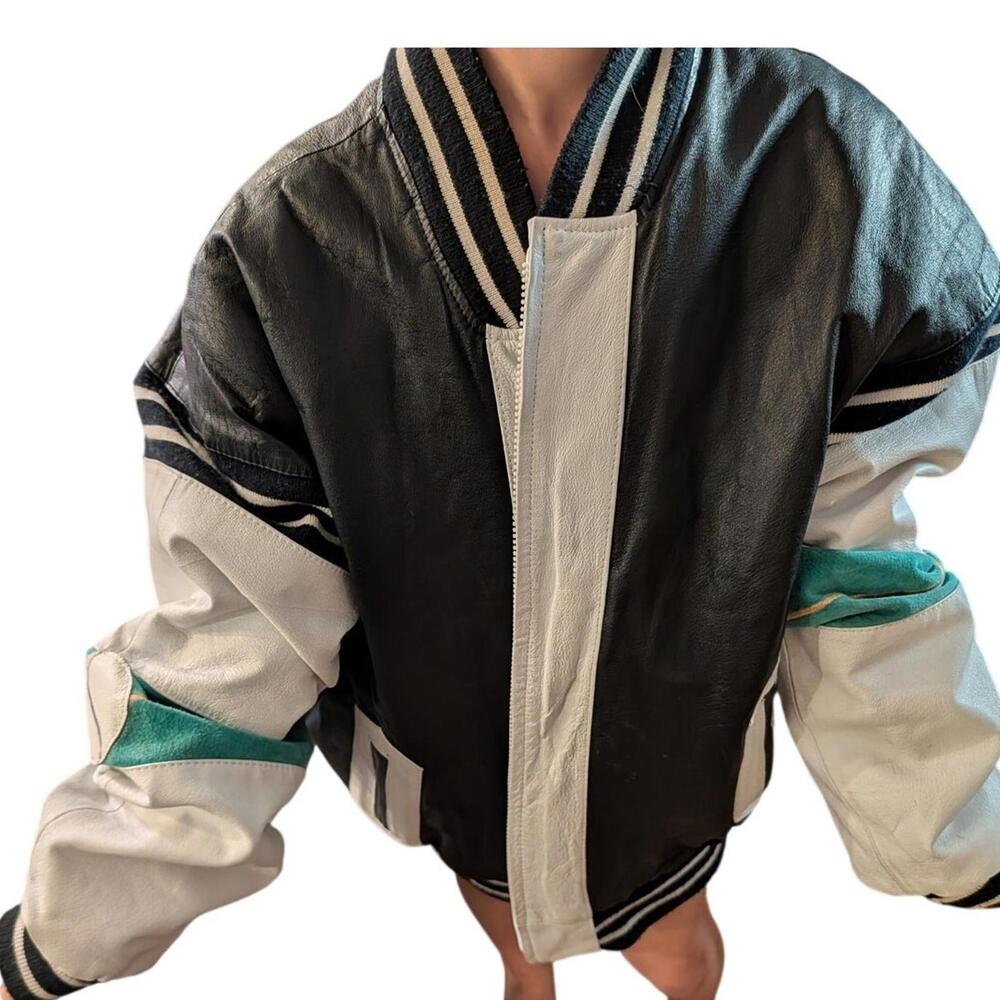 RARE Vintage Michael Hoban Color Block Leather Tennis Jacket M
